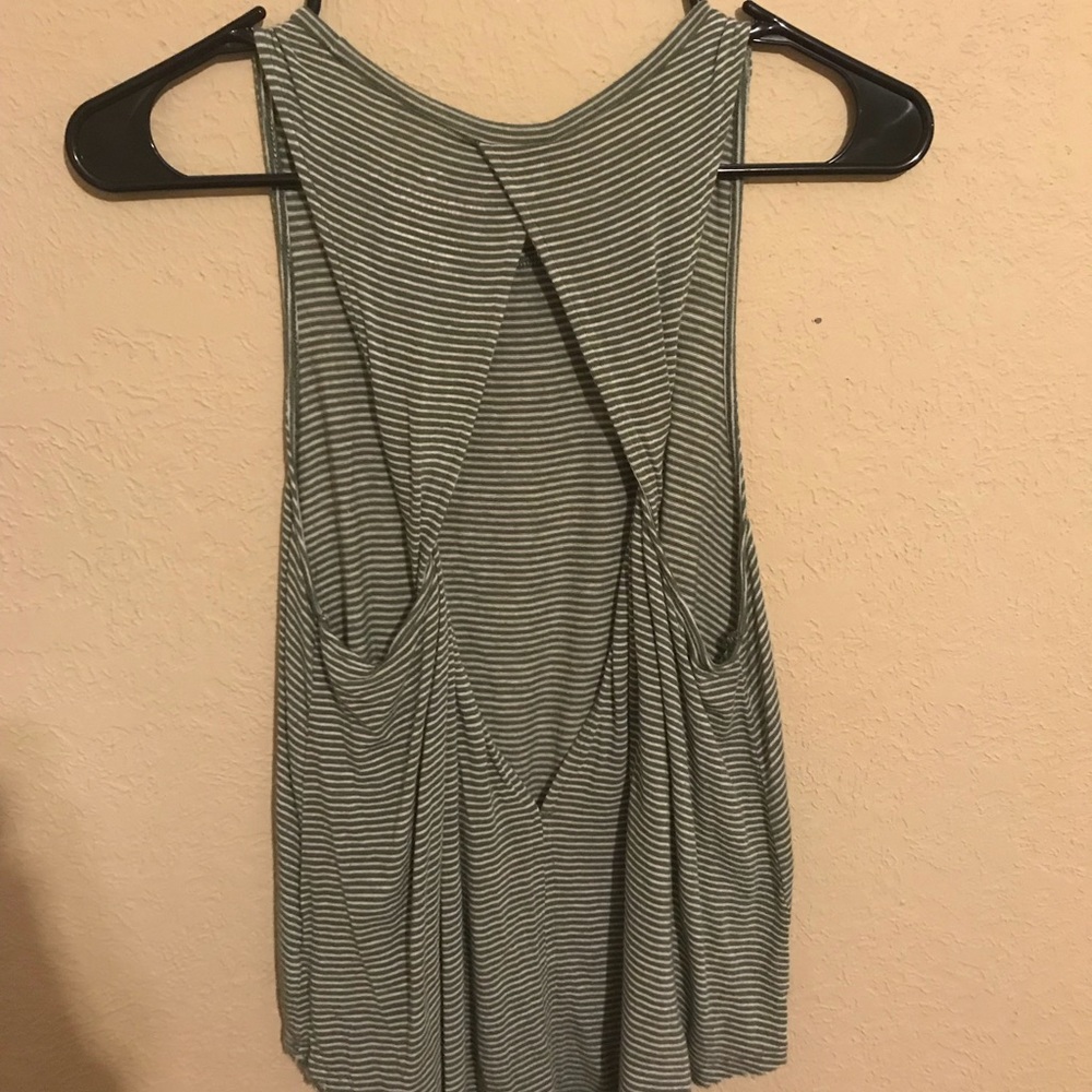 American Eagle tank top, green and white stripes